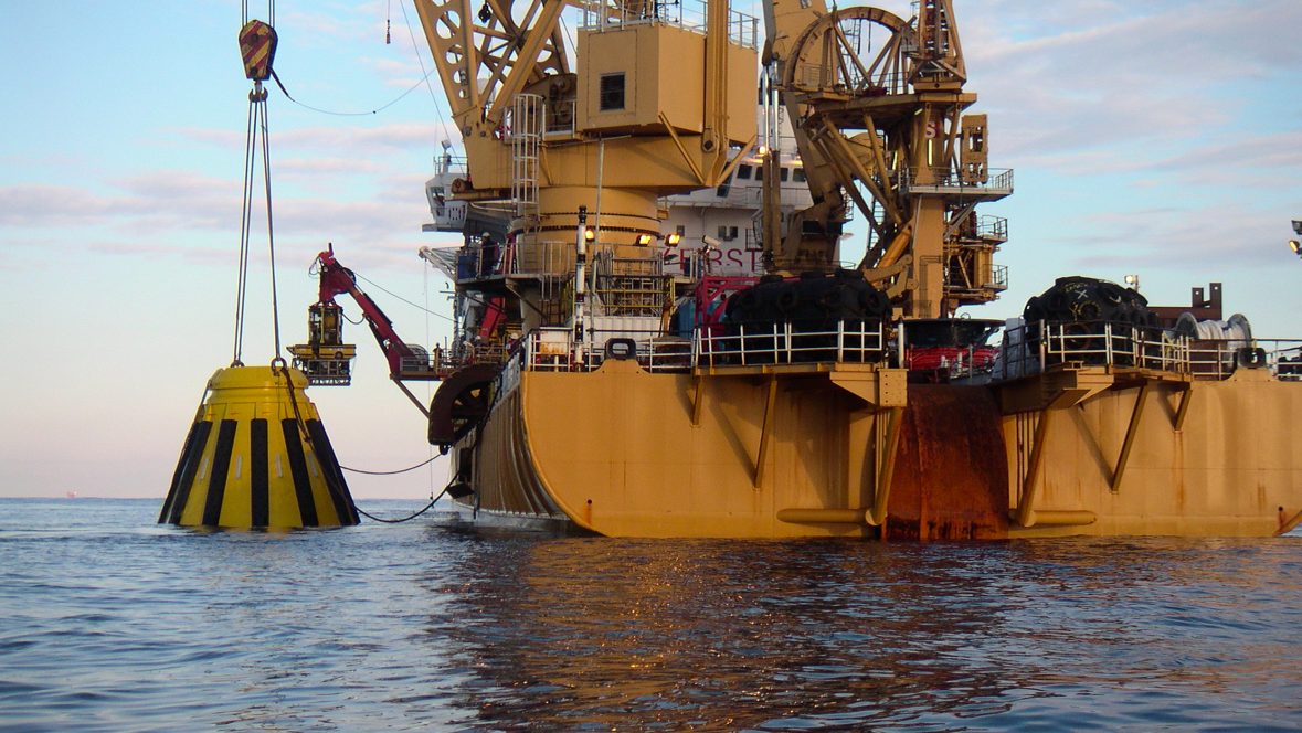 Gulf Gateway Buoy being lowered during construction of first offshore LNG terminal