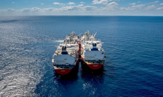 Hadera Deepwater LNG FSRUs performing STS of LNG offshore Israel