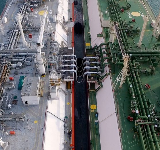 Top view of clean energy LNG terminal operations