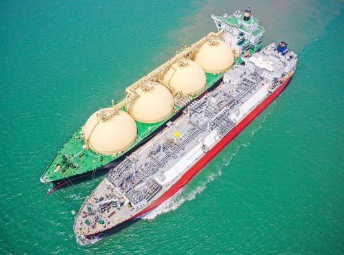 Clean energy LNG ship to ship transfer at LNG terminal