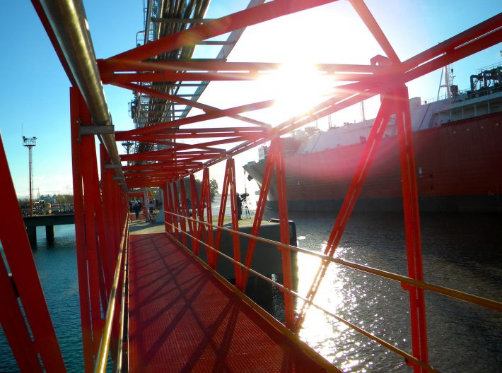 LNG terminal ship and crew